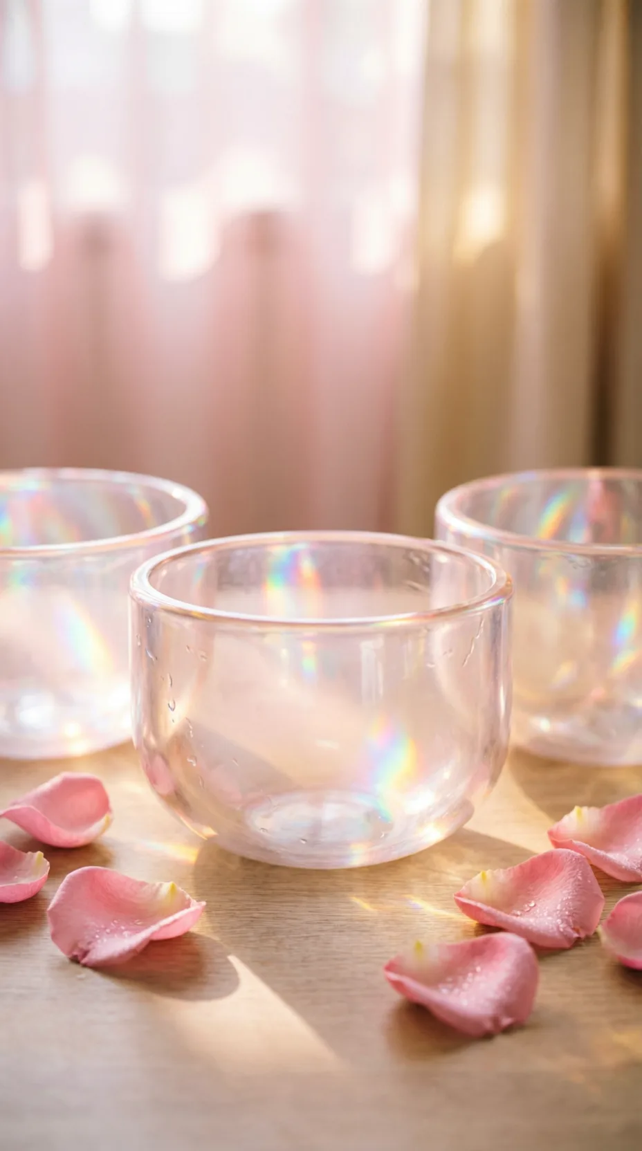 Crystal bowls com pétalas de flores