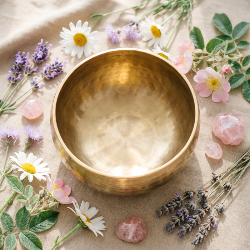 Tigela tibetana com flores